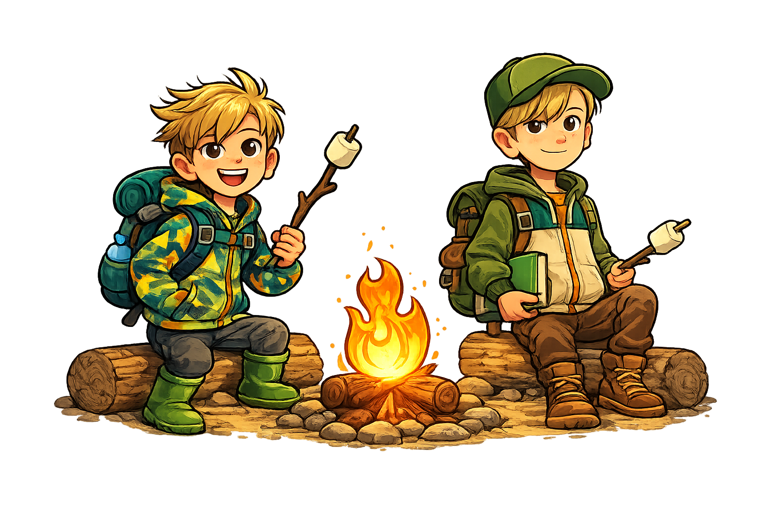 Joshua and Jackson at the campfire